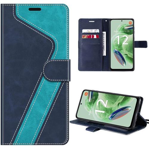 Coque Pour Xiaomi Redmi Note 12 5g, Bleu, Housse Folio En Cuir Pu À Motif Avec Support Intégré (Pas Pour Redmi 12) - E.F.Connection