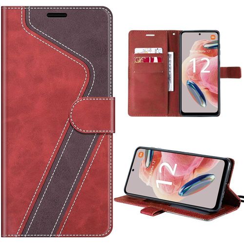 Coque Pour Xiaomi Redmi Note 12 4g, Etui Folio En Cuir Pu À Motif Avec Portefeuille Et Béquille, Rouge (Pas Pour Redmi 12) - E.F.Connection
