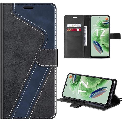 Coque Pour Xiaomi Redmi Note 12 5g, Noir, Etui Bicolore En Cuir Pu À Motif Épissé Avec Béquille Réglable (Pas Pour Redmi 12) - E.F.Connection