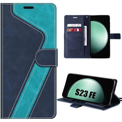 Coque Pour Samsung Galaxy S23 Fe, Protection Folio À Motif Epissé En Cuir Pu Avec Porte-Cartes Et Support, Bleu (Pas Pour S23) - E.F.Connection