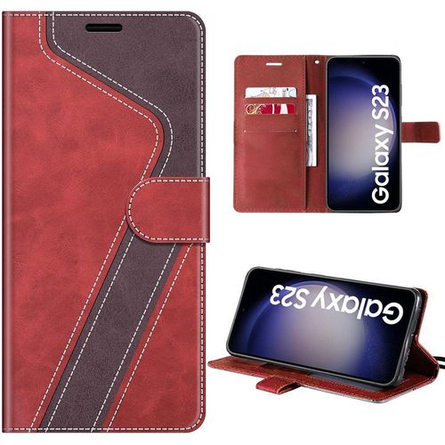 Coque Pour Samsung Galaxy S23, Protection Bicolore Effet Cuir Rouge Et Tpu Antichoc Anti-Rayures - E.F.Connection