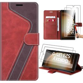 Coque Pour Samsung Galaxy S23 Ultra, Rouge, Protection Bicolore En Cuir Pu, Motif Stylisé (Pas Pour S23) - E.F.Connection