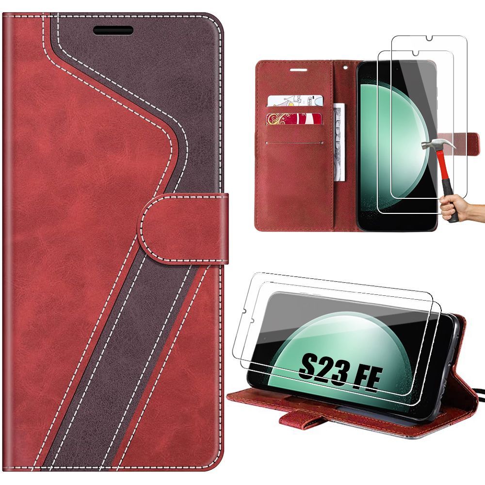 Coque Pour Samsung Galaxy S23 Fe, Protection Effet Cuir Avec Porte- Cartes Et Béquille - Rouge (Pas Pour S23) - E.F.Connection