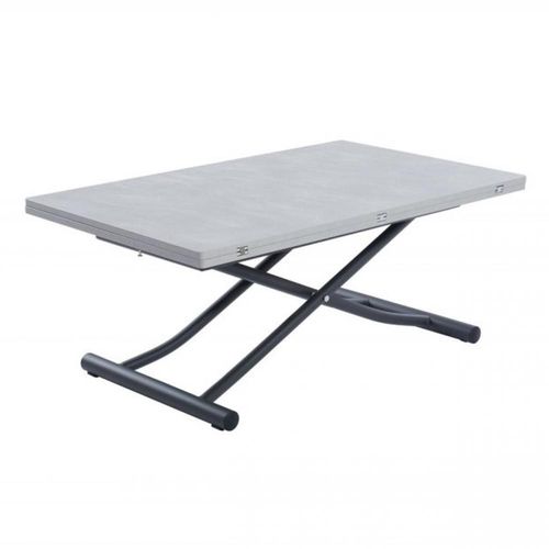 Table Basse Relevable Extensible Trendy Mélaminé Gris Béton Pied Gris Graphite 110 X 70/140 Cm