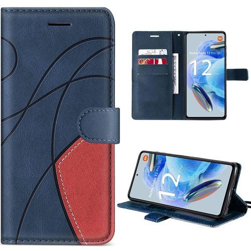 Coque Pour Xiaomi Redmi Note 12 Pro 5g -Bleu Marine- Housse Cuir Pu Avec Porte-Cartes Et De Support, Style Bicolore Épissé - Booling
