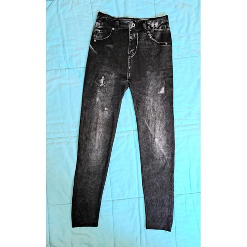 Leggings Imitation Jean Troué Déchiré En Coton Fin Moulant Pantalon Collant Femme Noir S 36 Infroissable - Envoi Très Rapide Et Soigne.