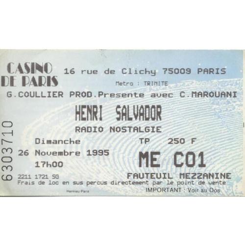 Henri Salvador - Concert Du 26 Novembre 1995 Au Casino De Paris