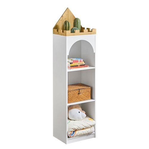 Sobuy Bibliothèque Étagère De Rangement Pour Livres Et Jouets Enfant Étagère À Livres, Multifonctionnel Avec Un Regard De Château, 40x30x150 Cm, Kmb42-W