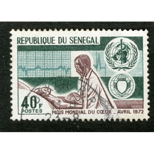 Timbre Oblitéré République Du Sénégal, Mois Mondial Du Coeur - Avril 1972, 40 F, Postes