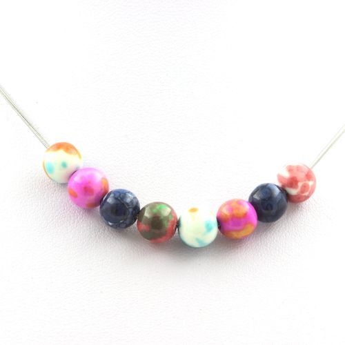 Collier Perles Jaspe Rose Jaune + Jaspe Orange Bleu + Jaspe Bleu + Chaine En Acier Inoxydable.