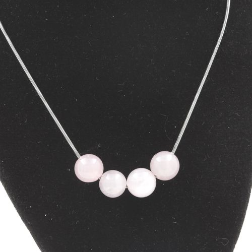 Collier 4 Perles Quartz Rose 8 Mm Chaine En Acier Inoxydable.