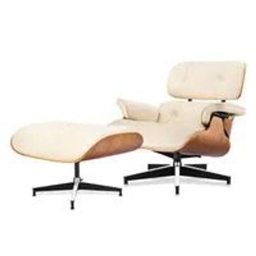 Fauteuil Relax Inclinable - Furgle - Eames Lounge Chair - Chaises Pivotant Avec Repose Pieds - Blanc
