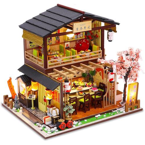 Kit de maison de poupée miniature à faire soi-même, kit de petite maison avec meubles, kit de maison miniature à l'échelle 1:24, boutique de style japonais, excellent cadeau artisanal fait à la main pour un anniversaire, Paques