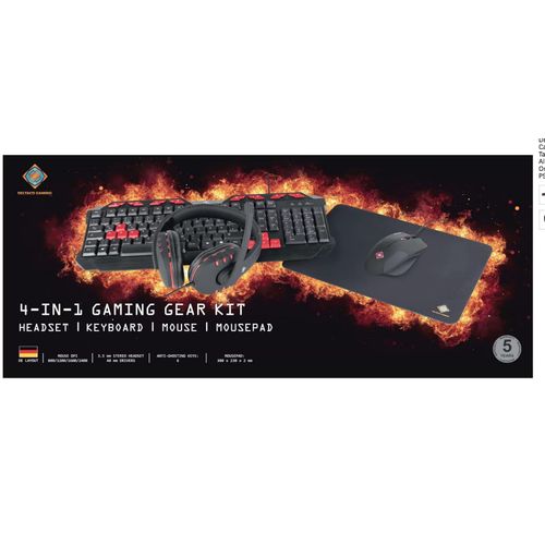 DELTACO Kit de Jeu 4 en 1 – Casque + Clavier + Souris + Tapis de Souris (Clavier Français, Allemand, PC, Ordinateur, Ordinateur Portable, Xbox, PS4) Noir