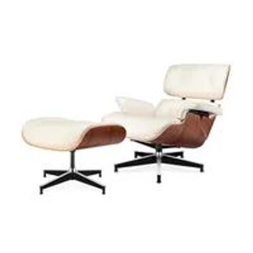 Fauteuil Relax Inclinable -Furgle -Eames Lounge Chair -Chaises Pivotant Avec Repose Pieds-Blanc