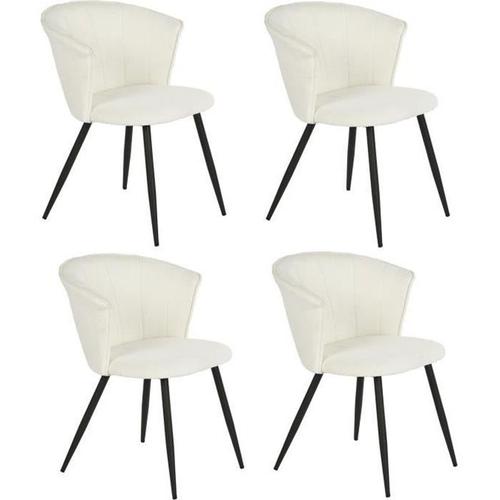 Meubles Cosy Lot De 4 Chaises De Salle À Manger Rétro En Tissu Bouclette Imitation Peau De Mouton