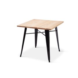 Table Noire Carrée Style Industriel Métal Et Bois Clair Naturel Modèle Factory Loft