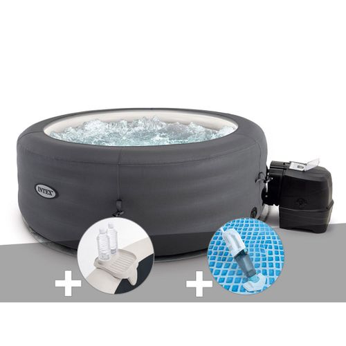 Kit spa gonflable Intex PureSpa Access rond Bulles 4 places + Porte-verre + Aspirateur