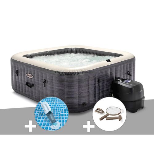 Kit spa gonflable Intex PureSpa Ardoise carré Bulles 4 places + Kit d'entretien + Aspirateur