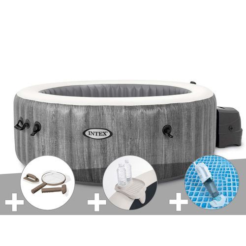 Kit spa gonflable Intex PureSpa Baltik rond Bulles 4 places + Kit d'entretien + Porte-verre + Aspirateur