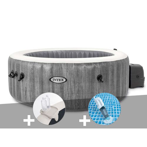 Kit spa gonflable Intex PureSpa Baltik rond Bulles 4 places + Porte-verre + Aspirateur