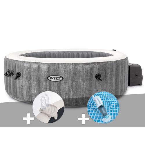 Kit spa gonflable Intex PureSpa Baltik rond Bulles 6 places + Porte-verre + Aspirateur