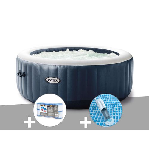 Kit spa gonflable Intex PureSpa Blue Navy rond Bulles 4 places + 6 filtres + Aspirateur