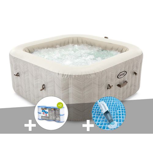 Kit spa gonflable Intex PureSpa Chevron carré Bulles 6 places + 6 filtres + Aspirateur