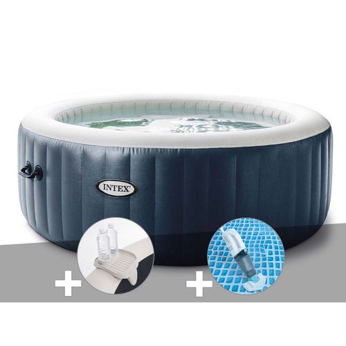 Kit spa gonflable Intex PureSpa Blue Navy rond Bulles 6 places + Porte-verre + Aspirateur