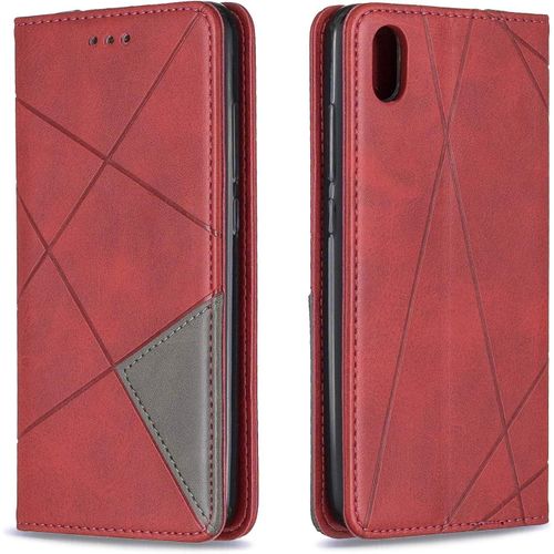 Coque Pour Xiaomi Redmi 7a, Housse Portefeuille En Cuir Etui De Protection Avec Slim Tpu Silicone Bumper Antichoc Magnetique Flip Case, Porte Cartes Avec Fonction Support Cover (Rouge)