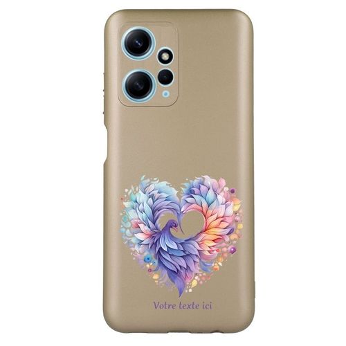 Coque Tpu Effet Metallique Dore Pour Redmi Note 12 Pro 4g Phenix Et Coeur Personnalise