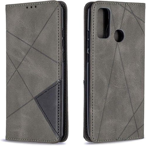 Coque Pour Huawei P Smart 2020, Housse Portefeuille En Cuir Etui De Protection Avec Slim Tpu Silicone Bumper Antichoc Magnetique Flip Case, Porte Cartes Avec Fonction Support Cover (Gris)