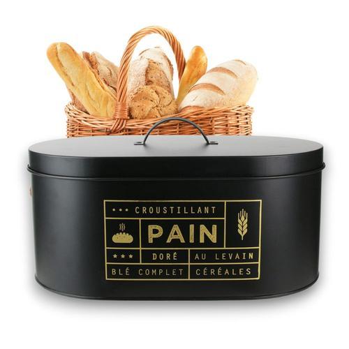 Pzl Concept Boîte À Pain Métal Black Mat - Conservation, Rangement Et Stockage Du Pains, Baguettes, Petits Pains Et Gâteaux - Garde Les Aliments Frais Plus Longtemps