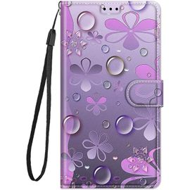 Coque Cuir Pour Huawei Honor 9 Lite Etui A Rabat Motif Dessin Pour Filles Femmes, Portefeuille Housse Avec Case 360 Degres Silicone Antichoc Protection Cover Cuir - Violet