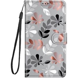 Coque Cuir Pour Huawei Honor 9 Lite Etui A Rabat Motif Dessin Pour Filles Femmes, Portefeuille Housse Avec Case 360 Degres Silicone Antichoc Protection Cover Cuir - Feuilles