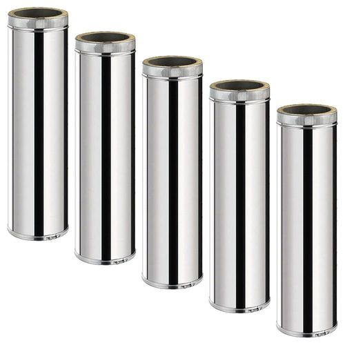 Lot de 5 TDPI1000 Conduit double paroi isolé polycombustible longueur 100 cm Inox Ø125