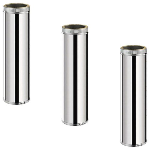 Lot de 3 TDPI1000 Conduit double paroi isolé polycombustible longueur 100 cm Inox Ø125