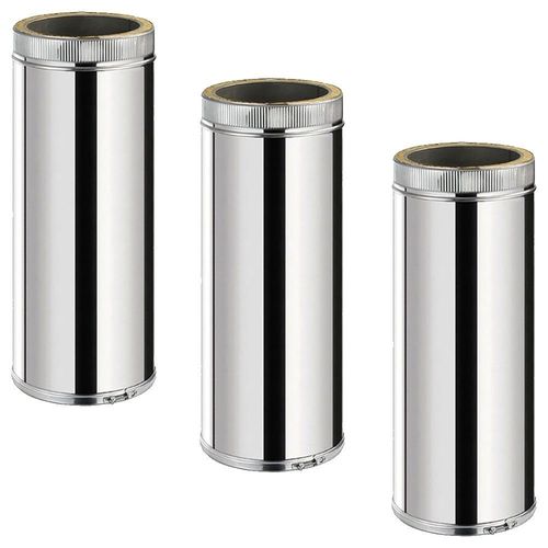 Lot de 3 TDPI500 Conduit double paroi isolé polycombustible longueur 50 cm Inox Ø150