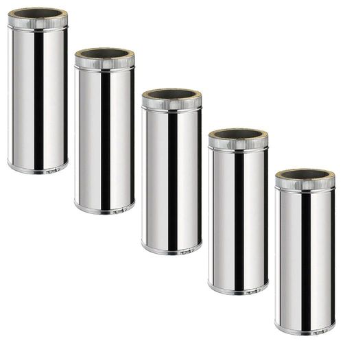 Lot de 5 TDPI500 Conduit double paroi isolé polycombustible longueur 50 cm Inox Ø125