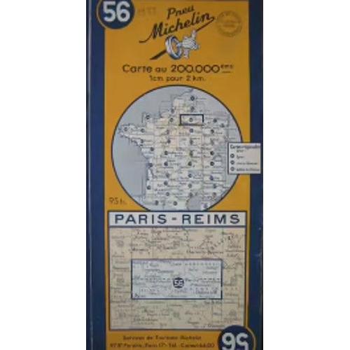 Carte Routière Michelin N°56 Paris-Reims Année 1953