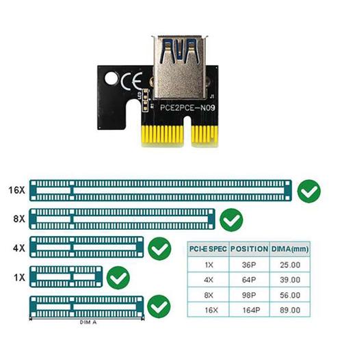 1 Carte Adaptateur De Câble D'extension Pcie X1 À X16 6pin + Usb3.0 + 4pin + Sata 15pin Interface Graphique Adaptateur Pour Exploitation Minière Btc