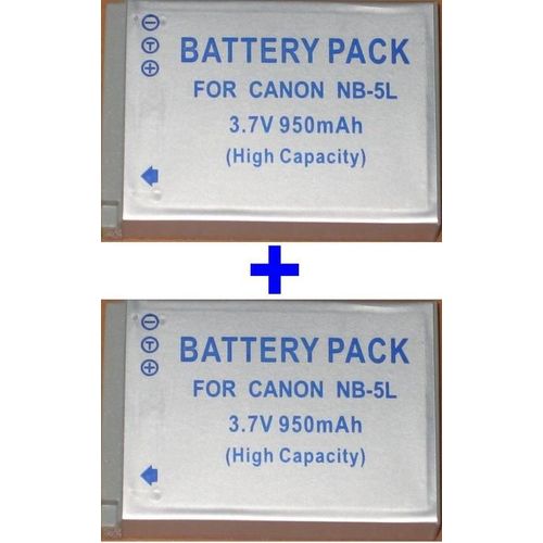 Pack de 2 batteries compatible Canon NB-5L NB5L SD700 IXUS 800 850 *950mAh*
