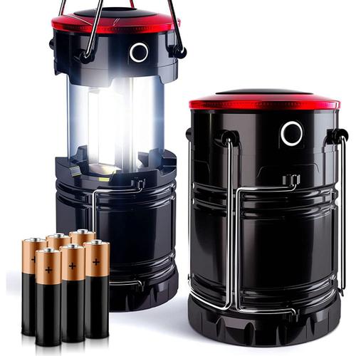 Lanterne Led Pro, Lanterne De Camping [Lot De 2] 2 Fois Plus Lumineuse, Éclairage Pliable À 360° Avec Lumière Rouge, Alimenté Par Batterie