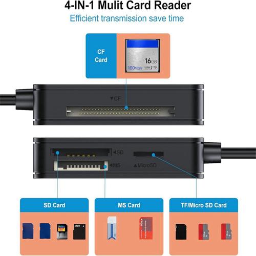 Lecteur 4-En-1, Lecteur De Carte Tf Sd Ms Adaptateur Multi-Carte Externe Pour Interface De Type C Pour Caméra D'ordinateur