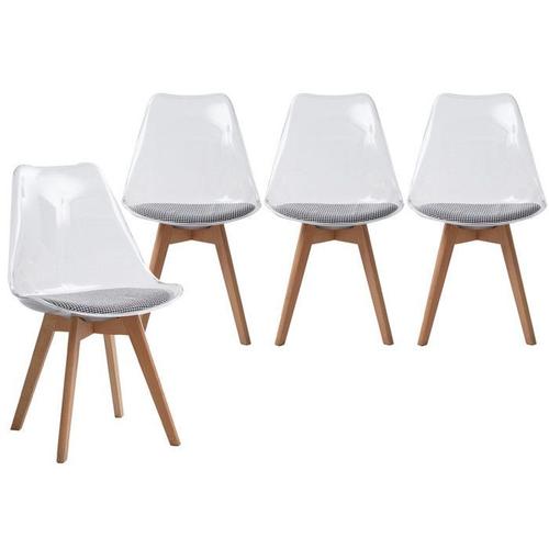 Wokaka Lot De 4 Chaises Chaise De Salle À Manger - Style Nordique - Chaise Transparente - Coussin De Siège En Lin
