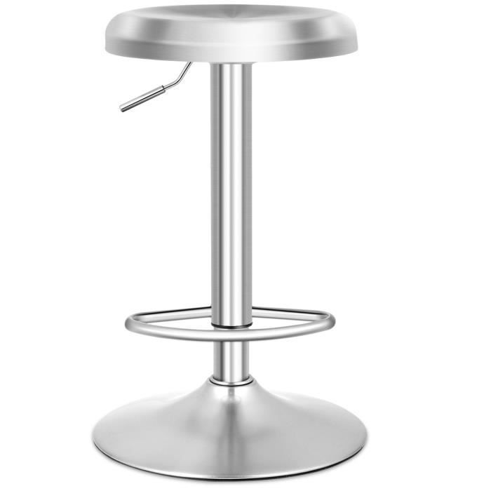 Tabouret De Bar - Costway - Pivotant Hauteur Réglable 61 - 82 Cm, En Acier Inoxydable, Base Non Marquante Argent