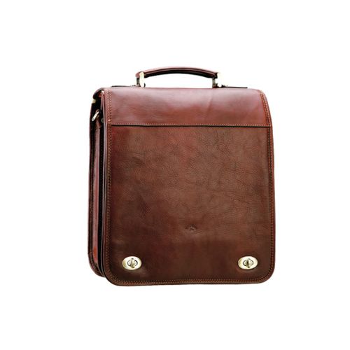 Cartable Katana 2 soufflets cuir de vachette gras K 31011 - Marron