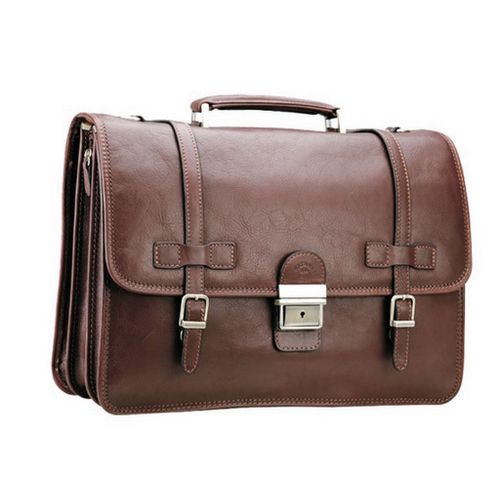 Cartable Katana cuir de vachette gras 3 soufflets K 31039 - Chocolat