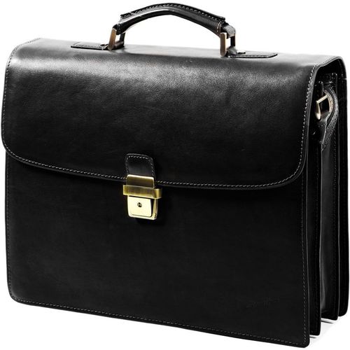 Cartable Arizona Gérard Henon Cuir de Vachette gras pleine fleur 3 soufflets GH 5228 - Noir