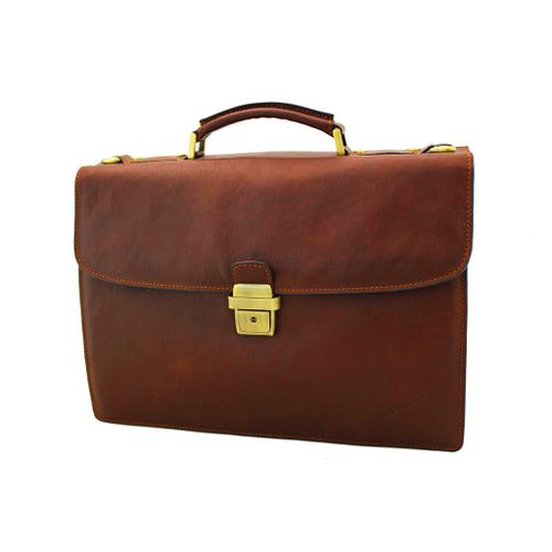 Cartable Arizona Gérard Henon Cuir de Vachette gras pleine fleur 2 soufflets GH 5226 - Fauve